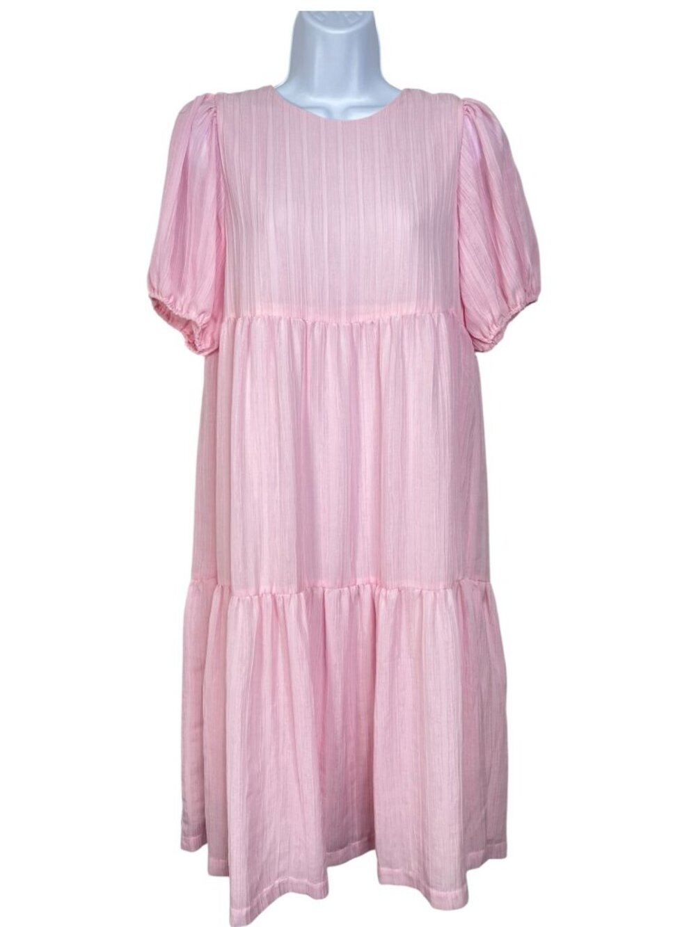b+ab Pink Tiered Midi Dress Cottage Puff Sleeve Pastel B Plus Ab  Knee Length XS